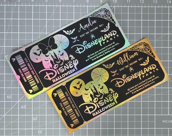 Personalised Foil souvenir halloween disneyland paris ticket gift surprise voucher memorabilia keepsake invitation
