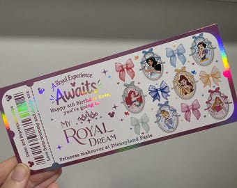 Personalised My Royal Dream Princess makeover Foil surprise ticket, Disneyland Paris, souvenir keepsake voucher memorabilia keepsake