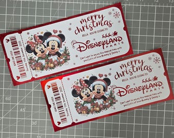 Personalised Christmas Disneyland Paris , Disneyland or Disneyworld Foil surprise ticket, souvenir keepsake voucher memorabilia keepsake