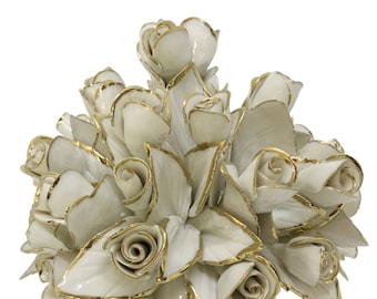 Clavo de rosas Capodimonte hecho a mano en porcelana brillante con ribete de oro hecho por Union Con la marca registrada Napoleón puede utilizar al aire libre