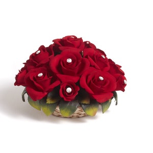 Porcelaine Centerpiece Capodimonte with red rosesand Crystal 100% hand made in Italy by our Artisans and carefully packed into gift box