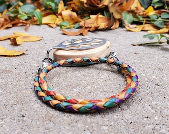 Woven In Pride | Leather Bolo LGBTQ Bracelet - Bellabeat Leaf and Ivy