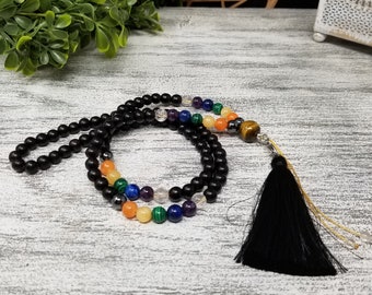 7 CHAKRA - 108 Bead Mala Necklace - Bellabeat Leaf - Yoga - Meditation