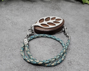 Denim Leather Bolo Wrap Bracelet  - Bellabeat Leaf and Ivy