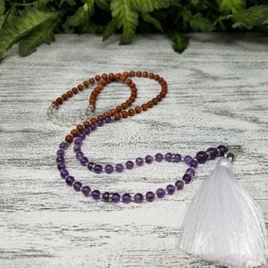 Collana Mala del Chakra della Corona: Ametista e Quarzo, Compatibile con Bellabeat