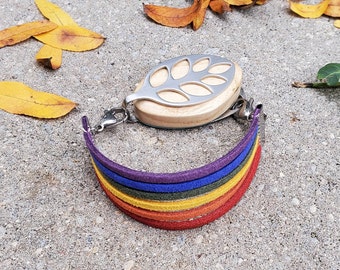 Rainbow Pride | Faux Suede LGBTQ Bracelet - Bellabeat Leaf and Ivy