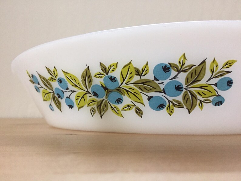 Vintage 1960s Glasbake Blueberry Pattern White Milkglass Etsy