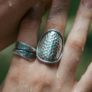Convex Hammered Ring, Adjustable Ring, Gift For Her ,Circle Ring, Hammered, Simple, Large Ring, Chunky, Statement Ring, Silver Ring