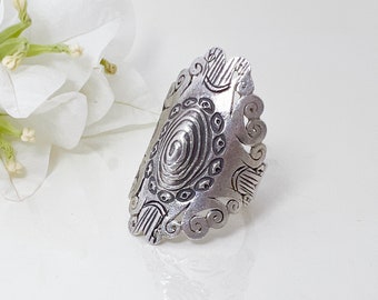 Tribal Karen zilveren schildring, verstelbare boho-wervelring