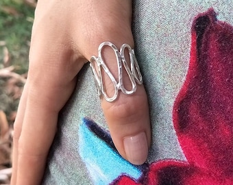 Karen Hill Tribe Silver Looped Ring - Boho Silver Ring - Silver Ethnic jewelry