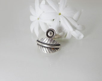 Leaf&Drop Wrap Ring, Karen Hill Tribe Silver, Womens Silver jewellery
