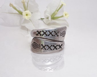 Karen Hill Tribe Silver Hand Stamped Wrap Ring – Adjustable Sterling Silver Tribal Jewelry