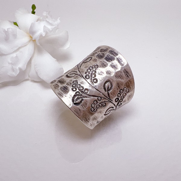 Tree Branch & Leaf Patterned Ring - Karen Hill Tribal Ethnic Silver Ring - Womens Silver Ring - Boho Ring