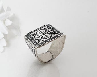 Handmade Karen Hill Tribe Silver Ring – Tribal Boho Ring, Adjustable US 7
