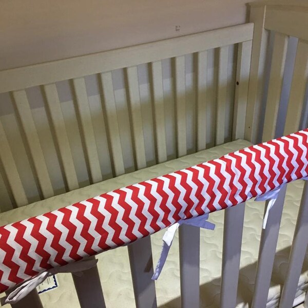 Cot Rail Cover Red Chevron Crib Teething Pad X 1 - Foto 3