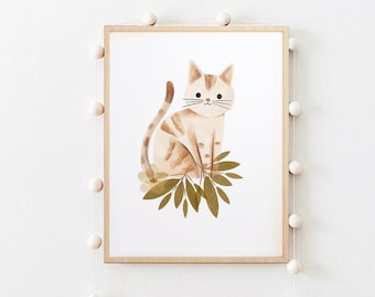 Lámina infantil de gato bohemio: Arte mural minimalista de gatitos (descarga digital) Decoración infantil