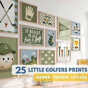 Golf kids Printable Set of 25 designs, nursery Wall art Boy Room Poster Initials Print Sports Theme Bedroom Children artwork Toddler