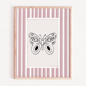 ROZE vlinder afdrukbare muurkunst, decor meisjes kamer, vlinder print, Tween kinderkamer schilderij, digitale download, kunst aan de muur meisje, afdrukbaar