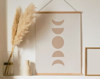 Boho Moon Phases Wall Art: Beige Minimalist Print (Digital Download)