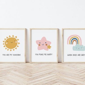 Set of 3, Nursery prints girls, nursery Decor, Rainbow Nursery Prints, Sunshine Print, Nursery Prints,Boho Nursery Prints, Kids Prints,cloud