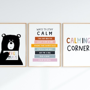3er Set beruhigende Ecke Wandkunst, beruhigende Ecke, beruhigende Strategie, pädagogische Poster, Emotionen, Klassenzimmer Montessori-Drucke, Homeschool