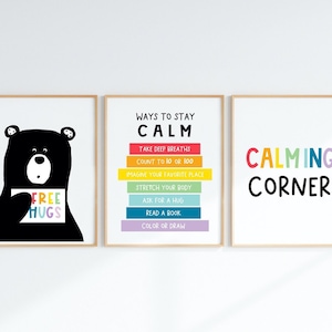 Calming Corner PRINTABLE, Calm Down Zone, pädagogische Poster, Emotionen Drucke, Kinderzimmer Kunst, Klassenzimmer Dekor, Montessori, Homeschool Drucke
