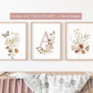 CUSTOM Wildflower Prints, Baby Girl Nursery Wall Art, Watercolor Flowers, Farmhouse Decor, Bedroom Wall Decor, boho Colors, nursery art girl