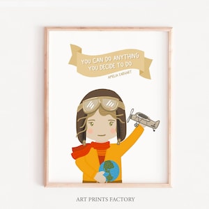 Amelia Earhart, Láminas educativas, Pósteres para el aula, Mujeres empoderadas, Arte para la sala de juegos, Educación en el hogar, Arte mural para preescolares, Pósteres de aprendizaje, Niñas