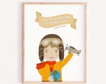 Amelia Earhart, Educational prints, Classroom Posters, EMPOWERED women, Playroom art, Homeschool, Preschool Wall Art,Learning Posters, girls