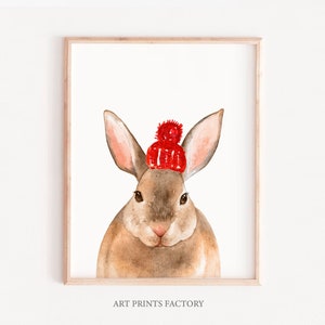 Christmas Printables, Watercolor bunny, Merry Christmas Printable,Christmas Prints, Christmas Decorations, Christmas Decor, bunny wall art