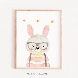 Niedlicher Hasendruck, druckbare Kinderzimmer-Wandkunst, rosa Häschendruck, Baby-Mädchen Raumdekor, niedliche Kunst, Digitaldruck, herunterladbare Dateien, Druck DIY
