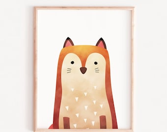 Woodland Fox Nursery Print, Watercolor Animal Art (Digital Download)