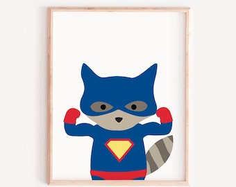 Lámina infantil de superhéroes animales, decoración para habitación de niños (descarga digital)