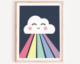 Rainbow Cloud Nursery Print: Modern Girls Wall Art (Digital Download) printable kids decor