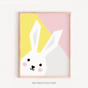 Bunny wall art,Girl nursery decor, kids prints, Rabbit nursery art, Rabbit art print, Animal painting, nursery art, Animal print nursery,