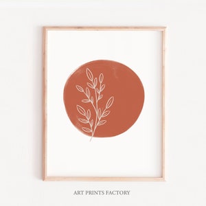 Terracotta Leaf Print: Modern Minimalist Circle Wall Art (Digital Download)