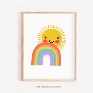 Impresión de pared Arte del arco iris, IMPRESIÓN DE VENTA, Impresión de arte infantil, Arte imprimible del arco iris, Imprimible feliz, Impresión de niños, Sonrisa, Decoración de arte de la pared de la guardería
