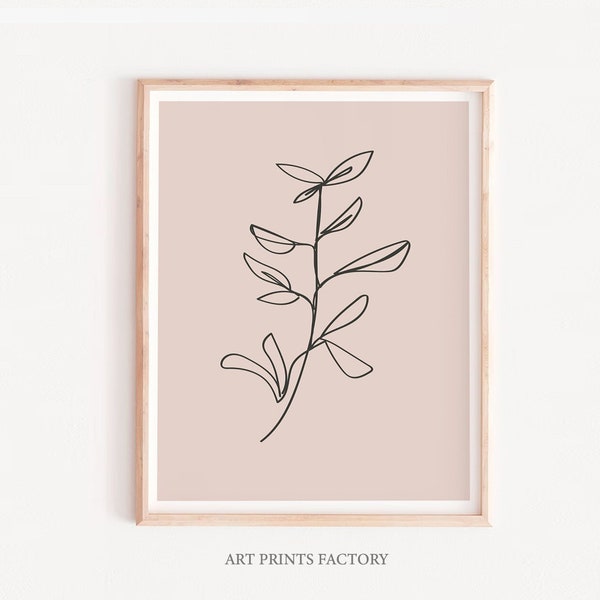Terracotta Print, line art print, Minimalist Poster, Minimalistic, Abstract Botanical, Burnt Orange Print, Printable Wall Art, neutral Leaf