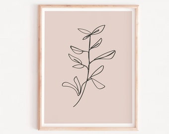 Terracotta Print, line art print, Minimalist Poster, Minimalistic, Abstract Botanical, Burnt Orange Print, Printable Wall Art, neutral Leaf