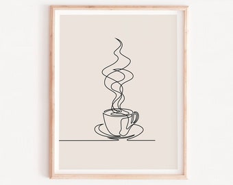 Minimalist Coffee Line Art Print: Modern Kitchen Wall Decor (Digital Download)