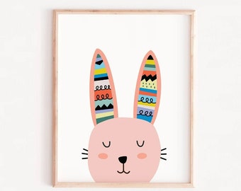 Scandinavian Nursery, Bunny face Print, girl print, Scandinavian Nursery Art, Nordic Nursery, Children Room, Bunny Art, Modern Bunny, girly