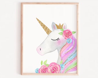 UNICORN girl print, little Girls printable art,  little girls nursery print, kids printable, whimsical, baby girl wall art, girls posters