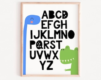 Dinosaur Alphabet Print, A-Z Nursery Decor (Digital Download)