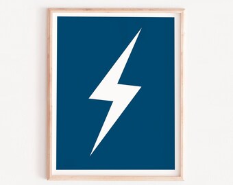 Lightning Bolt Superhero Print: Navy Blue Nursery Decor (Digital Download) boys printable art