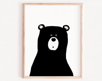 Monochrome Bear Print, Modern Kids Nursery Wall Art (Digital Download)