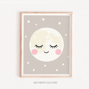 Moon poster, Nursery wall decor, sweet Moon print, Kids room art, Sleeping moon, Nursery moon print, nursery art, Moon kids print, girls art