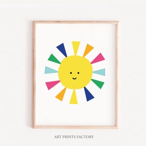 COLORFUL Sunshine Print, Sunshine Wall Art, Printable Wall Art, Digital Download, Sun Illustration, Sunshine Typography, cute sun printable