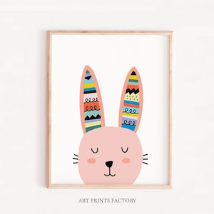 Scandinavian Nursery, Bunny face Print, girl print, Scandinavian Nursery Art, Nordic Nursery, Children Room, Bunny Art, Modern Bunny, girly image 1