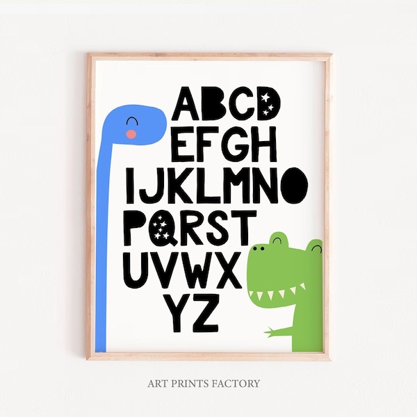 Alphabet Print Dinosaurs A-Z, Dinosaur decor, SALE kids decor, dinosaur present, baby nursery decor, dinosaur wall art, Dinosaurs Print,dino