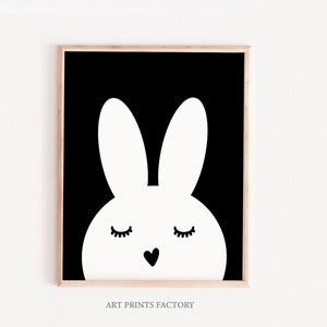 Bunny girls printable art, SWEET BUNNY, nursery decor, Illustration, nursery printable, black and white nursery art, kids room art, trendy image 1